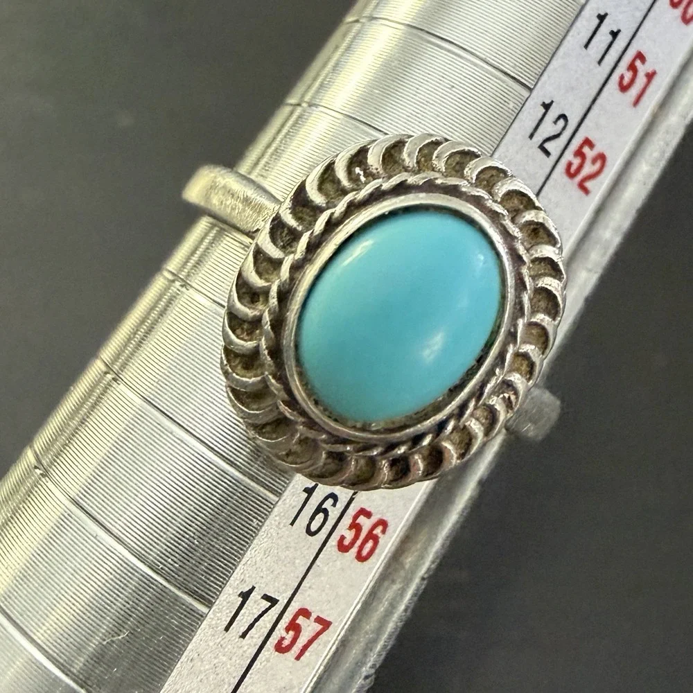 VTG Cellini Sterling Silver Turquoise Ring Size 6.75 Southwestern Boho Cabochon